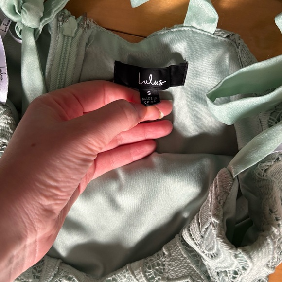 Lulus Won Your Heart Sage Green Lace Tie-Strap High-Low Midi Dress Size Small - Picture 6 of 6